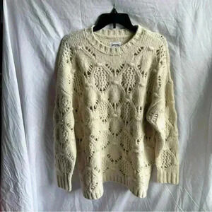 American Eagle Cream Chunky Knit Oversized Crewneck Sweater Size S